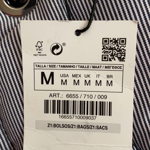 NWT. Zara Blue Pinstripe Quilted Shoulder Bag. - Picture 7 of 11